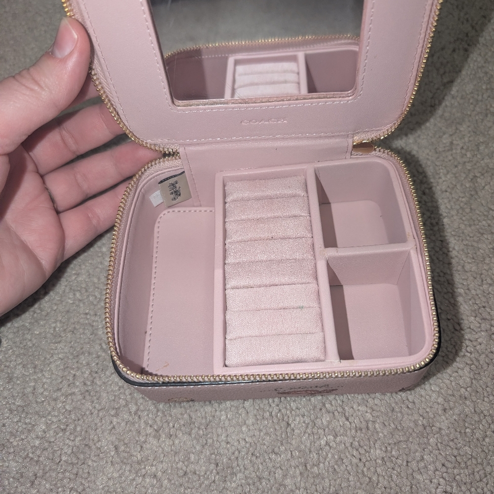 Coach Pink Butterfly Leather Zip Travel Jewelry Case - Picture 3 of 3